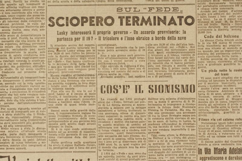 dall'unità aprile 1946 termina lo sciopero dei profughi ebrei alla spezia