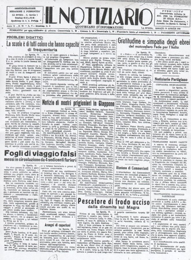 pagina del notiziario quotidiano spezzino del dopoguerra